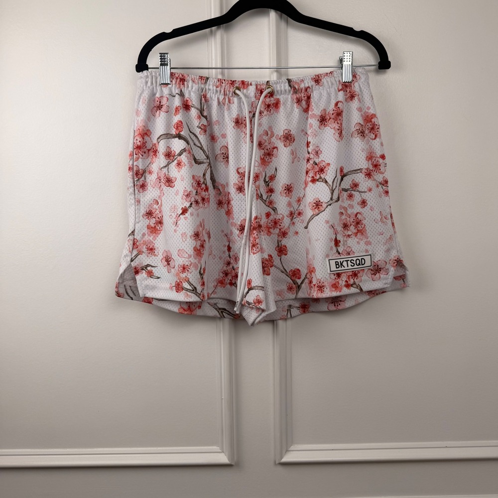 Bucket Squad BKTSQD Cherry Blossom Mesh Basketball Shorts Mens XL White Floral